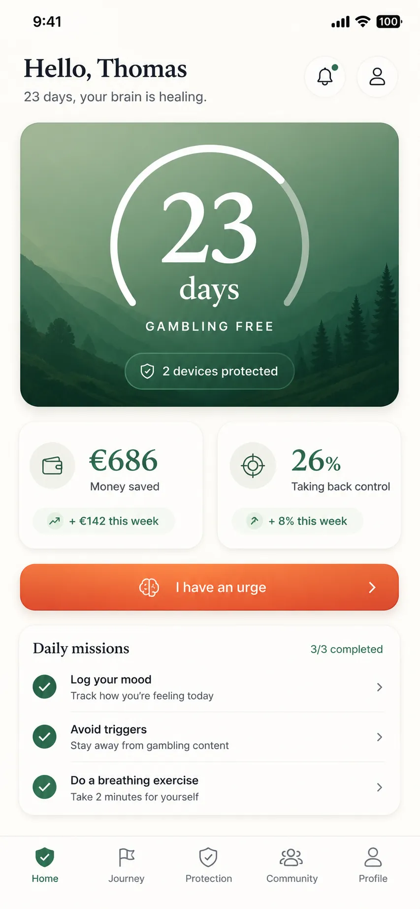 Safezino, days gambling-free and money saved